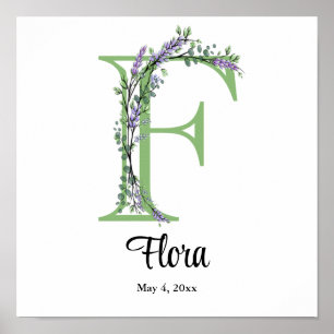 Monogramm F Lavendel-Eukalyptus-Plakat Poster