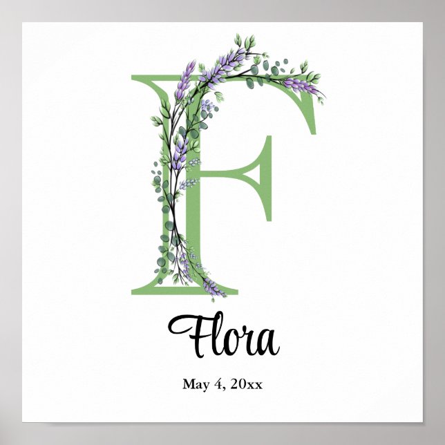 Monogramm F Lavendel-Eukalyptus Poster (Vorne)