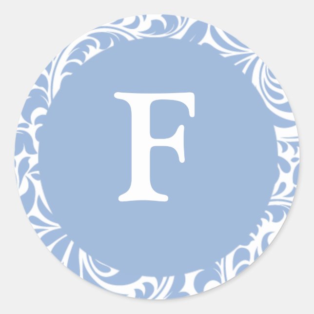 Monogramm F Pulver Blue Wedding Monogram Einladung Runder Aufkleber (Vorderseite)
