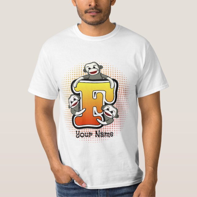 Monogramm F Sock Monkey T-Shirt (Vorderseite)