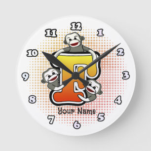 Monogramm F Sock Monkey-Uhr Runde Wanduhr