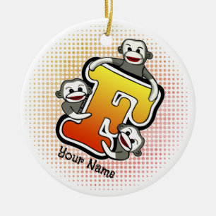 Monogramm F Sockenaffe Keramik Ornament