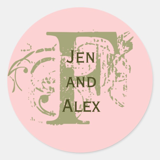 Monogramm F und Namen Rosa Aufkleber (Vorderseite)