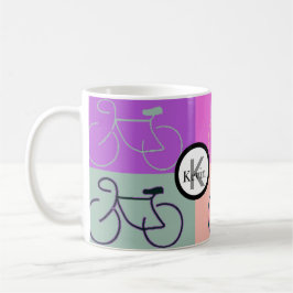 Monogramm-Fahrrad quadriert Lila, Pfirsich und Tasse