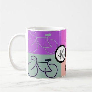 Monogramm-Fahrrad quadriert Lila, Pfirsich und Tasse