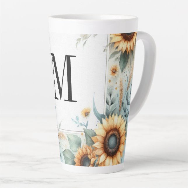 Monogramm Fall Blume und Sonnenblumen Aquarell Milchtasse (Rechte Ecke)