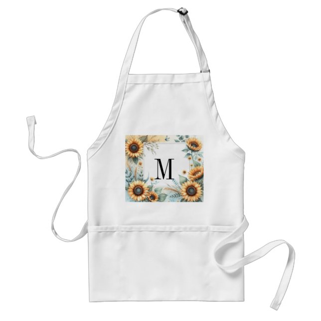 Monogramm Fall Blume und Sonnenblumen Aquarell Schürze (Vorne)