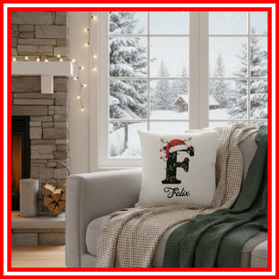Monogramm Familie Weihnachten Geweih Santa Hut Kissen