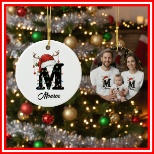 Monogramm Familien-Weihnachten Geweih Weihnachtsma Keramik Ornament