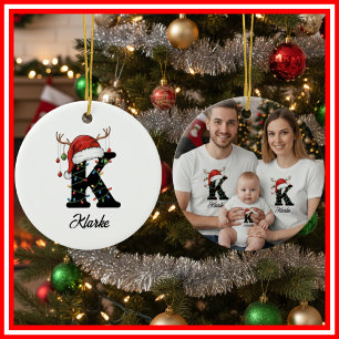 Monogramm Familien-Weihnachten Geweih Weihnachtsma Keramik Ornament