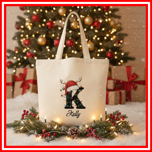 Monogramm-Familien-Weihnachts-Geweih-Nikolausmütze Tragetasche