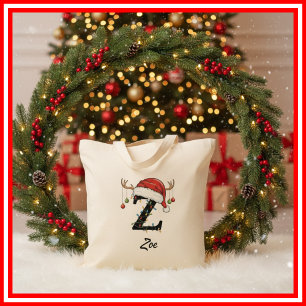 Monogramm-Familien-Weihnachts-Geweih-Nikolausmütze Tragetasche