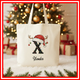 Monogramm-Familien-Weihnachts-Geweih-Nikolausmütze Tragetasche