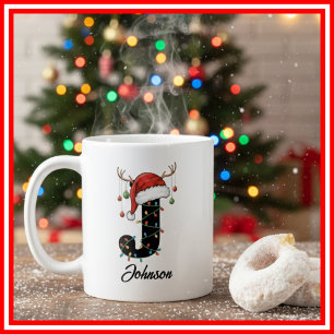Monogramm-Familien-Weihnachts-Geweih-Santa-Hut-FOT Kaffeetasse