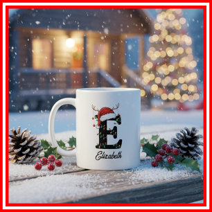 Monogramm-Familien-Weihnachts-Geweih-Santa-Hut-FOT Kaffeetasse