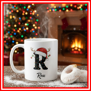 Monogramm-Familien-Weihnachts-Geweih-Santa-Hut-FOT Kaffeetasse