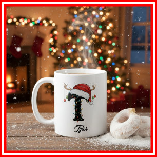 Monogramm-Familien-Weihnachts-Geweih-Santa-Hut-FOT Kaffeetasse