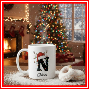 Monogramm-Familien-Weihnachts-Geweih-Santa-Hut-FOT Kaffeetasse