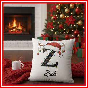 Monogramm Familien-Weihnachts-Geweih Santa Hut Kis Kissen
