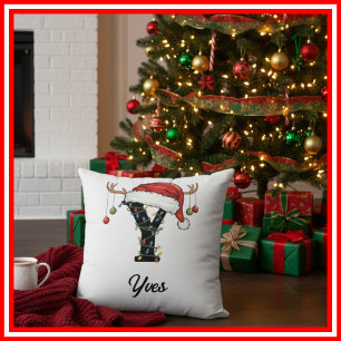 Monogramm Familien-Weihnachts-Geweih-Santa-Hut  Kissen