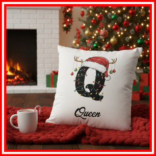Monogramm Familien-Weihnachts-Geweih-Santa-Hut  Kissen