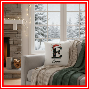 Monogramm Familien-Weihnachts-Geweih-Santa-Hut  Kissen
