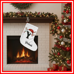 Monogramm Familien-Weihnachts-Geweih-Santa-Hut Kle Kleiner Weihnachtsstrumpf