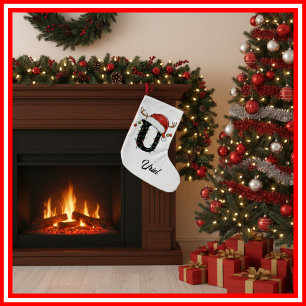 Monogramm Familien-Weihnachts-Geweih-Santa-Hut Kle Kleiner Weihnachtsstrumpf