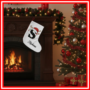 Monogramm Familien-Weihnachts-Geweih Santa Hut Kle Kleiner Weihnachtsstrumpf