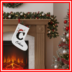 Monogramm Familien-Weihnachts-Geweih-Santa-Hut  Kleiner Weihnachtsstrumpf