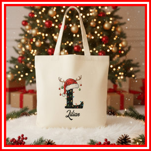 Monogramm-Familien-Weihnachts-Geweih-Santa-Hut-Tas Tragetasche