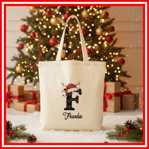 Monogramm Familien-Weihnachts-Geweih-Santa-Hut Tragetasche
