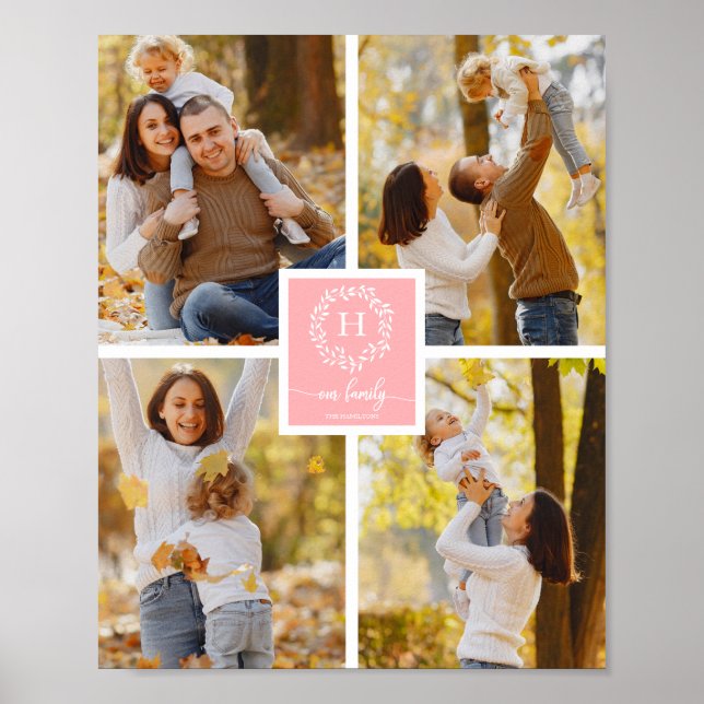 Monogramm-Familienfoto-Collage-Homedekoration Poster (Vorne)