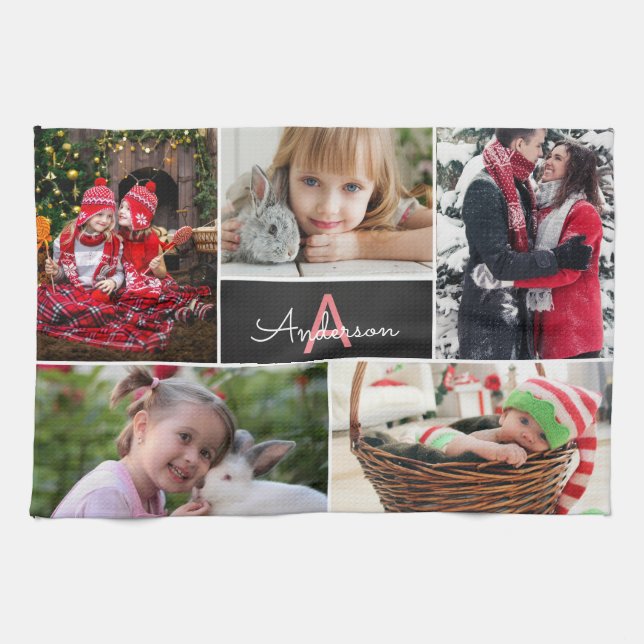 Monogramm-Familienfoto Geschirrtuch (Horizontal)