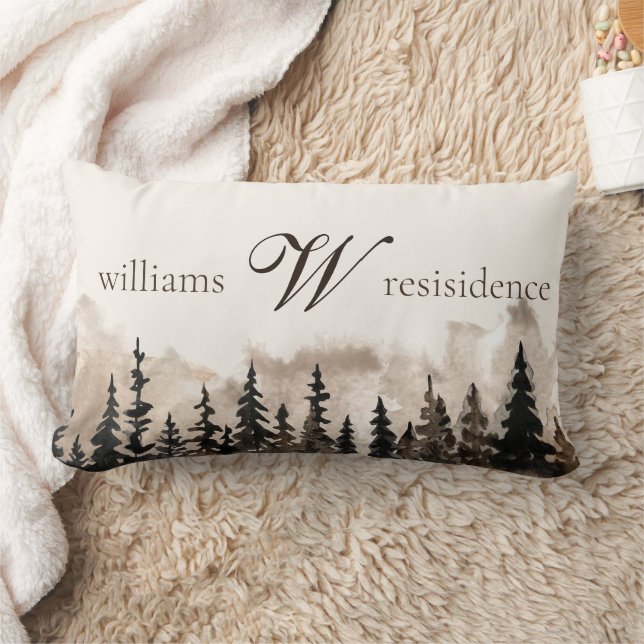 Monogramm Familienname Brown Rustic Forest Lendenkissen (Decke)