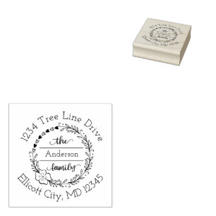 Monogramm Familienname Florales Herz Kranz Gummistempel