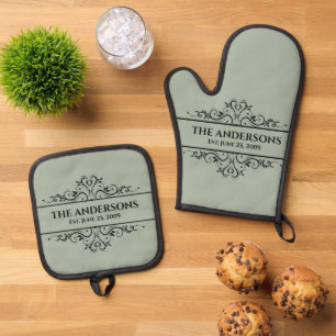 Monogramm Familienname  Ofenhandschuh & Topflappen-Set