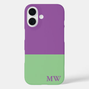 Monogramm Farbblock Lila und Minusgrün iPhone 16 Hülle
