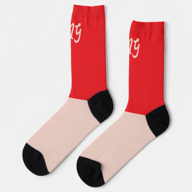 Monogramm Farbblock rot und rosa Moderne zwei Farb Socken (Linkes Detail)