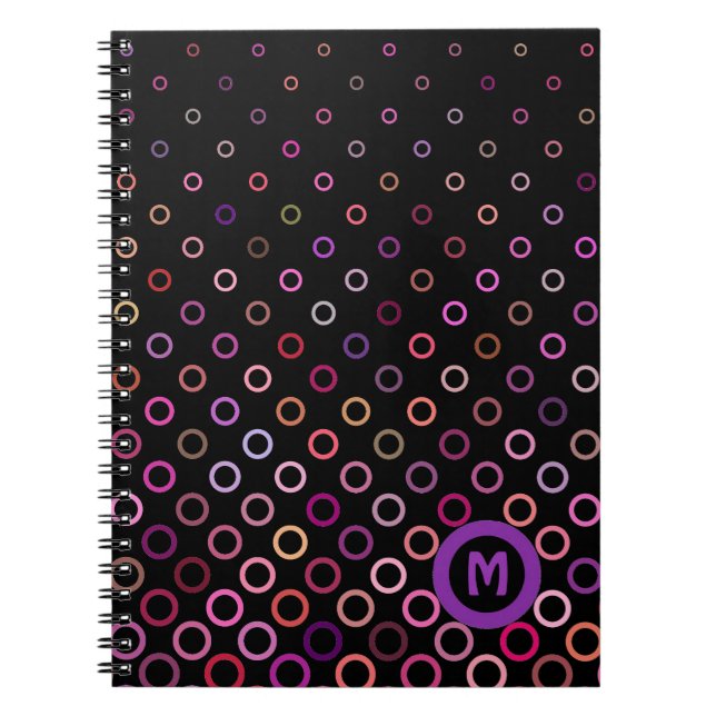 Monogramm farbenfrohe Kreise auf schwarzem Grund Notizblock (Vorderseite)