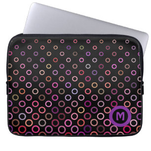 Monogramm farbenfrohe Kreise auf schwarzem Hinterg Laptopschutzhülle
