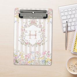 Monogramm Farbige Blumen im Rokoko-Stil Streifen Mini Klemmbrett