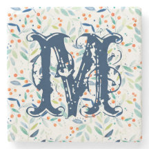 Monogramm farbige Botanische Wasserfarbenblätter