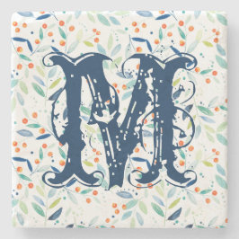 Monogramm farbige Botanische Wasserfarbenblätter Steinuntersetzer