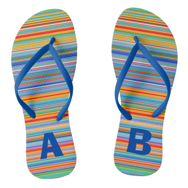 Monogramm farbige mehrfarbige Streifen Flip Flops (Fußbett)