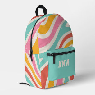 Monogramm Farbige Retro-Wellig gestreift Bedruckter Rucksack