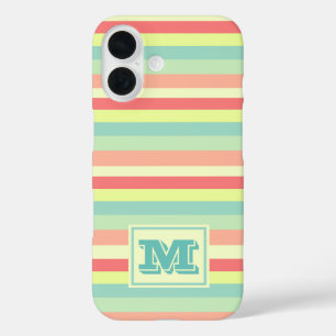 Monogramm Farbige Sommer Pastell Streifen iPhone 16 Hülle