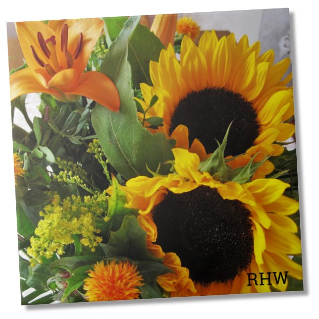 Monogramm, Farbige Sonnenblumen Foto Print 6x6 Fliese (Von Creator hochgeladen)