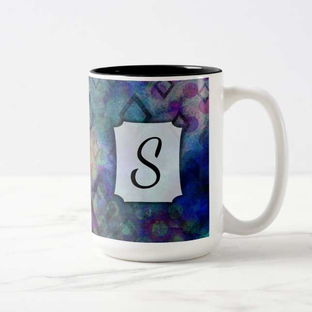 Monogramm, farbige Wasserfarbe Abstrakt mit Diaman Zweifarbige Tasse (Rechts)