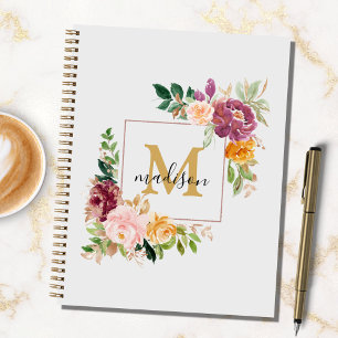 Monogramm Farbige Wasserfarben-Rosen Florale Rezep Notizbuch